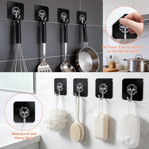 DDMY Black Heavy Duty Adhesive Hooks 2026 Upgraded 50lbs（Max） Sticky Wall Hooks for Hanging 12 Pack No Damage Hook Strong Waterproof Bathroom, Kitchen, Shower,Ceiling, Office and Outside Decor Hanger - Image 4