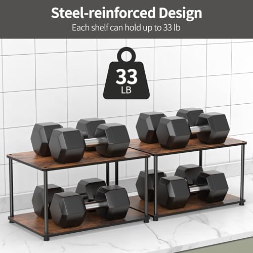 Countertop Spice Rack, Stackable Wood & Metal Pantry Cabinet Shelf Organizer Storage, 4-Tier or Split into 2×2-Tier, Multi-Use for Kitchen Bathroom Desktop Home Office, Rustic Brown - Image 4