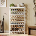 8 Tier Shoe Rack Organizer for 32-40 Pairs, Tall Metal Shoe Storage Shelf with Wood Top, Adjustable Boot Space, Narrow Design for Entryway Closet,White - Image 2