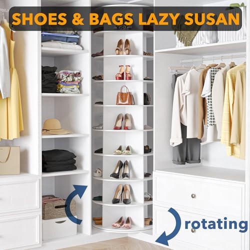 SpaceAid 9 Tier Rotating Shoe Rack Tower, Spinning Shoe Display Lazy Susan, Revolving 360 Shoe Rack Storage Round Carousel, Vertical Handbag Rotate Shoes Closet Organization (9-Tier White) - Image 4