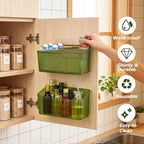 14 Pack Cabinet Door Organizer Adhesive Wall Mount Storage Bins Makeup Containers Stackable Organizer Basket for Kitchen Cabinets, Bathroom, Pantry, Office, Refrigerator (Frosted Green) - Image 4