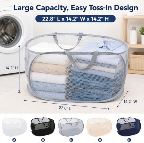 5 Pack Collapsible Pop Up Mesh Laundry Baskets with Handles - Image 3