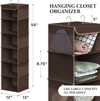 Simple Houseware 6 Shelf Hanging Closet Organizer, Brown | 360° Rotating Dual Hooks, Top Support Metal Frame, 6 Side Mesh Pockets - Image 2
