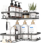 Sakugi Corner Shower Caddy - 2 Pack, Adhesive Shower Organizers, Rustproof Stainless Steel Shower Shelves with 8 Hooks, No Drilling Bathroom Organizers and Storage Racks, Space-Saving, Grey, Medium - Image 3