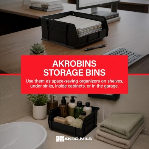 Akro-Mils 30235 AkroBins Plastic Storage Bins, 11"x11"x5", Black, 6-Pack - Image 2