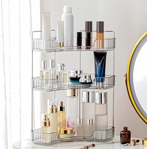 3 Tier Corner Bathroom Counter Organizer Countertop Shelf Makeup Organizer for Vanity Perfume Tray for Corner Storage (Grey) - Image 5