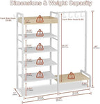 2-in-1 Shoe Rack for Closet with Purse Organizer, 5 Tier Shoes Shelf with Wooden Tray and Removable Shelves, Storage Organizer for Entryway, Garage, Hold Boots, Backpacks, White - Image 2