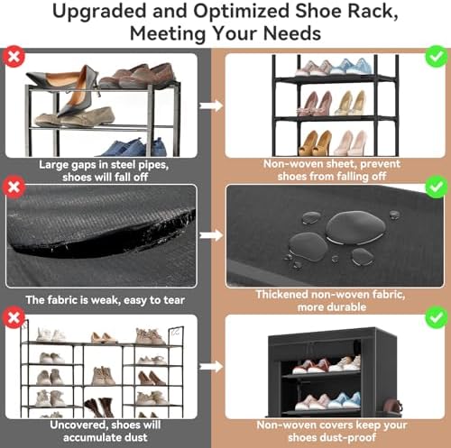 ROJASOP Shoe Rack with Covers 10 Tier Large Shoe Organizer Tall Shoe Closet Storage for 20-22 Pairs Shoe and Boot, Free Standing Shoe Rack Organizer for Closet, Entryway, Bedroom, Black - Image 7