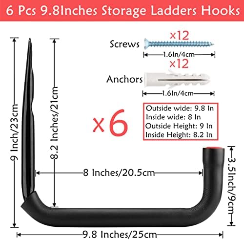 Garage Storage Ladders Hooks, 6 Pack Heavy Duty Utility Hanger, 9.8IN Wall Mount Rack Safely Holds 50 Pounds - Image 2
