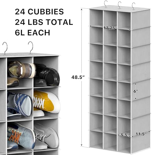 Simple Houseware 24 Section Shelves Hanging Shoes Organizer, Gray - Image 3
