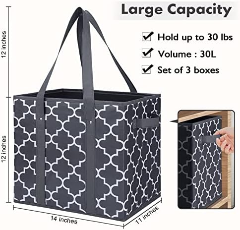 Reusable Grocery Bags 4Pack Foldable Washable Large Storage Bins, Dark Grey - Image 3
