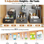 2-Pack 17"Deep Under Sink Organizer And Storage, 2-Tier L-Shaped Pull Out Cabinet Organizer with Upgraded Slide Rails, Height Adjustable Drawers for Kitchen&Bathroom, Extra-Large Storage Shelves–Black - Image 6
