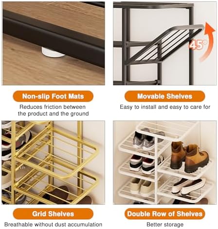 Simcat Shoe Rack Sturdy Metal Shoe Rack Organizer for Closet Entryway Garage Vertical Narrow Shoe Rack Shoe Stand Shoe Shelf (4 Tiers - Champagne Gold) - Image 4