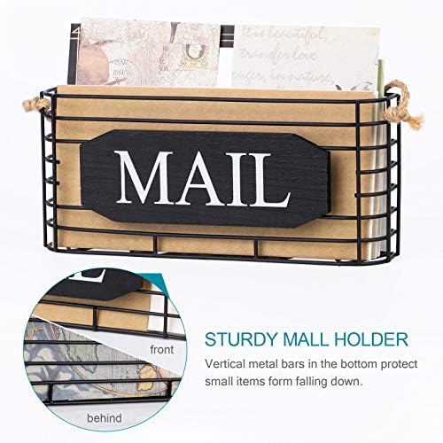 SRIWATANA Rustic Mail Organizer Wall Mount, 5 Key Hooks, Small Size, Black - Image 5