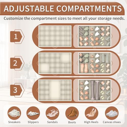 Foyego Shoe Organizer for Closet, Shoe Storage with Wheels, Beige - Image 5