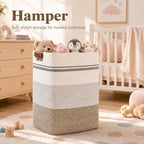 Laundry Hamper, Cotton Rope Laundry Basket with Leather Handles, 25.1-Gallon/95 L Large Clothes Hampers for Laundry, Woven Laundry Baskets for Blankets, Clothing, Bedroom, Living Room, Nursery - Image 2
