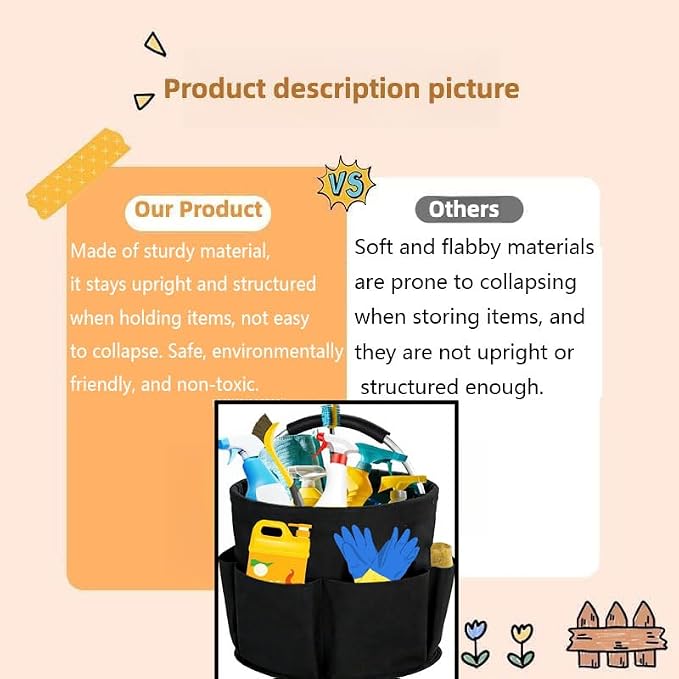 Cleaning Caddy with Handle,Cleaning Supplies 17L Foldable Storage Basket - Image 2