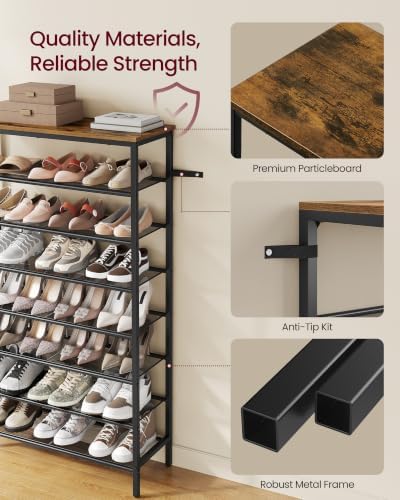 VASAGLE Shoe Rack with 7 Mesh Shelves and 1 Large Top for Bags, Steel Frame - Image 7