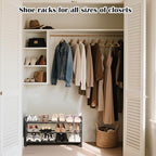 3-Tier Expandable Shoe Rack for Closet，Adjustable Shoe Rack，Black Metal Free Standing Shoe Rack for Entryway Closet Doorway - Image 2