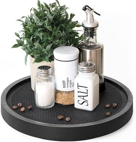 EOSAHR Wooden Lazy Susan Turntable, Non-Skid Rotating Tray Organizer, Black by EOSAHR