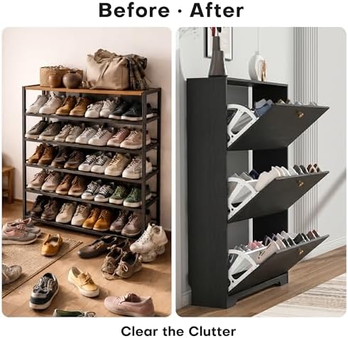 Nicetree Shoe Cabinet with 3 Flip Drawers, Entryway Shoes Organizer, Black - Image 6