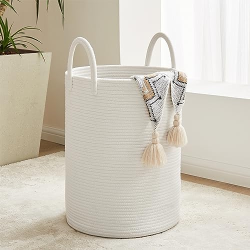 YOUDENOVA Cotton Laundry Hamper, 58L Tall Storage Basket-White by YOUDENOVA
