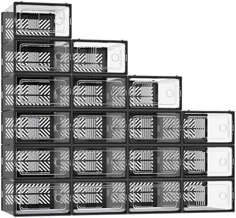 SONGMICS Stackable Shoe Boxes, Foldable, Ventilated Clear, Set of 18 by Unknown