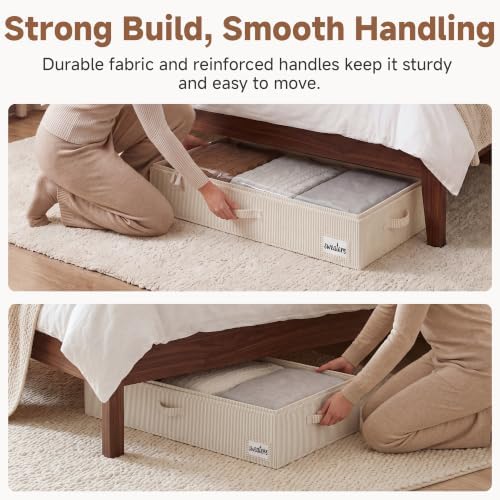 StorageWorks 6 Inch Low Profile Under Bed Storage Containers with Clear Lid | Reinforced Structure, Resists Sagging, Handles & Label Holder, Foldable Stackable Closet Storage for Clothes, Blankets, Toys - Image 4
