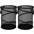 BATTOO 2 Pack Black Large Collapsible Laundry Basket Foldable Mesh Pop Up Hamper with Handles for Laundry Room, Bathroom, Kids Room, College Dorm, Travel, Camping, Gift Basket by BATTOO