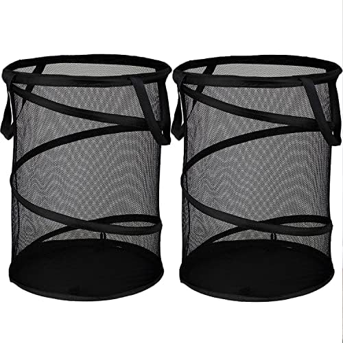 BATTOO 2 Pack Black Large Collapsible Laundry Basket Foldable Mesh Pop Up Hamper with Handles for Laundry Room, Bathroom, Kids Room, College Dorm, Travel, Camping, Gift Basket by BATTOO