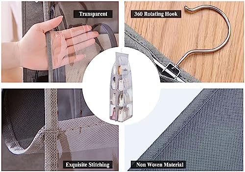 AARAINBOW 2 Packs Hanging Handbag Purse Organizer, Hanging Hand Bag Organizer Wardrobe Closet Purse Holder, 8 Pockets, 43.3L x 14.1W (B Gray Light Pink) - Image 6