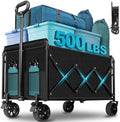 Collapsible Wagon Cart with Wheels Foldable: 500LBS Heavy Duty Folding Utility Wagon - Portable All Terrain Grocery Wagon Cart for Groceries Shopping Outdoor Camping Sports (Black-500Lbs) by Unknown
