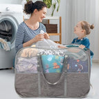 Collapsible Laundry Baskets with 3 Compartment, 150L Tear-proof Pop Up Hamper, Foldable Laundry Basket with Tote Handles, Dirty Clothes Hamper for Laundry, Bedroom, Bathroom, Dorm Grey - Image 2