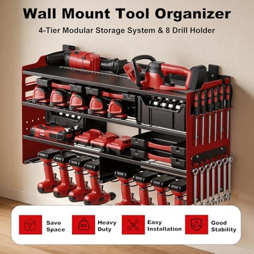 oviitech Large Power Tool Organizer Wall Mount Red - Image 2