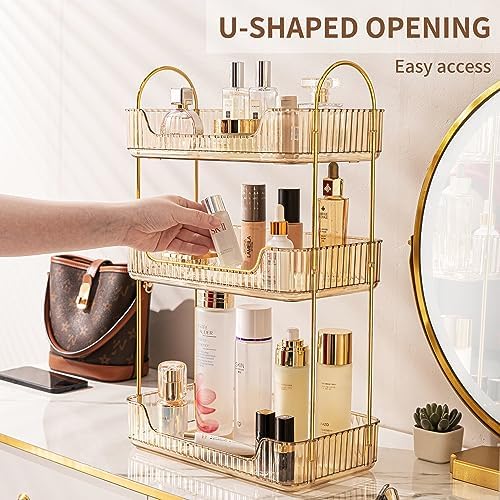 Akinbas 3 Tier Bathroom Organizer Countertop Makeup Perfume Tray Skincare Organizer for Bathroom Dresser Vanity (Gold) - Image 6