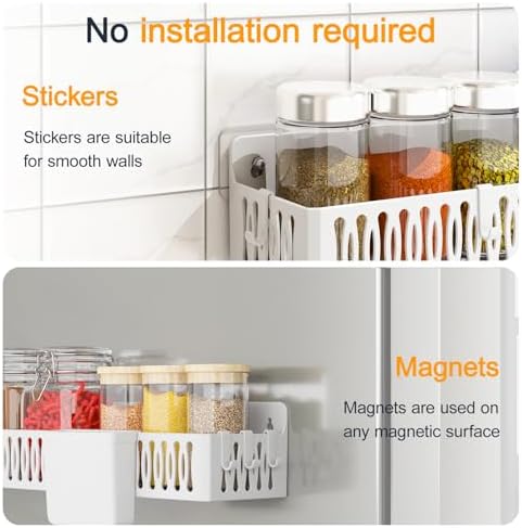Sevenblue 4-Pack Magnetic Spice Rack for Refrigerator with Hooks, White - Image 3