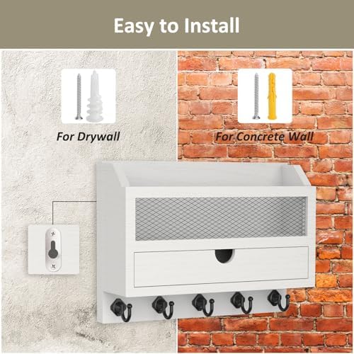 Nekon Key and Mail Holder for Wall, Key Organizer with Drawer, White - Image 7