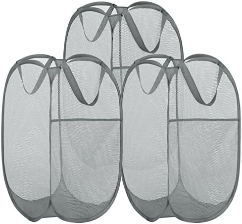 BATTOO 3 Pack Collapsible Laundry Basket Strong Mesh Pop Up Laundry Hamper for Laundry Foldable Hampers with Side Pocket Reinforced Handles for Bathroom, Kids Room, College Dorm or Travel Grey by BATTOO
