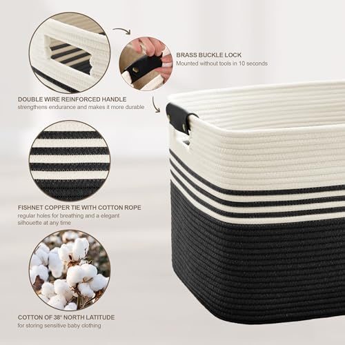 100L Large Woven Laundry Basket Hamper with Leather Handles,Black - Image 4