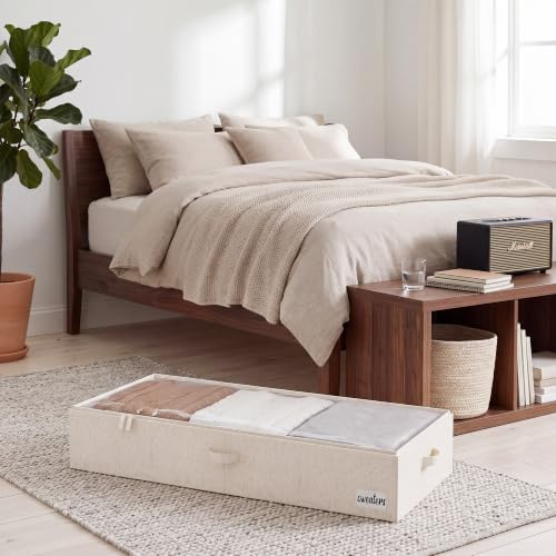StorageWorks 7 Inch Low Profile Under Bed Storage Containers with Clear Lid | Reinforced Structure, Resists Sagging, Handles & Label Holder, Foldable Stackable Closet Storage for Clothes, Blankets, Toys - Image 5