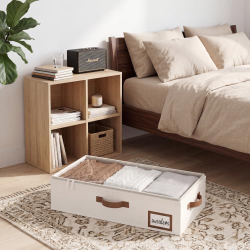 StorageWorks 5 Inch Low Profile Under Bed Storage Containers with Clear Lid | Reinforced Structure, Resists Sagging, Handles & Label Holder, Foldable Stackable Closet Storage for Clothes, Blankets, Toys - Image 5