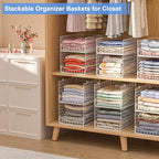Hongtamoya 4-Tier Stackable Closet Organizers and Storage Shelves, Foldable & Mutifunctional Clothes Storage Basket Sweater Organizer Bins Container for Wardrobe Kitchen Office Bathroom, White - Image 6