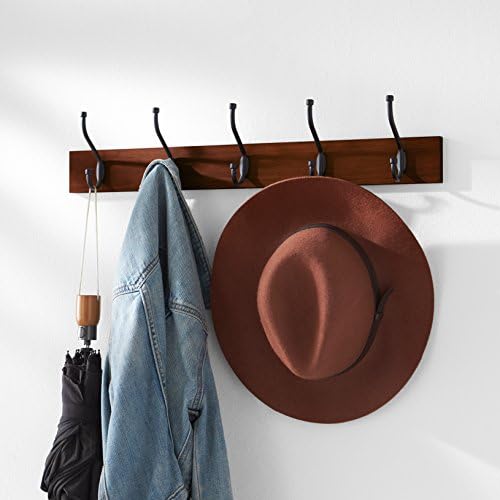 Amazon Basics Rectangular Farmhouse Wall-Mounted Coat Rack for Entryway and Bedroom, Storage Organizer, 5 Double Hooks, Light Walnut - Image 5