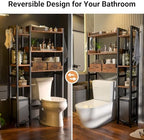 Besiost Over The Toilet Storage, 7 Tier Bathroom Organizer with Reversible Side Shelf and 2 Fabric Drawers, Adjustable Freestanding Rack Space Saver for Small Spaces, Rustic Brown - Image 5