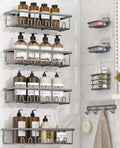 8 Pack Adhesive Rustproof Shower Caddy with Soap Dishes, Toothbrush Holder & Hooks, Large Capacity No-Drilling Shower Shelves Rack for Bathroom Organizers and Storage Accessories, Dark Gray by Unknown
