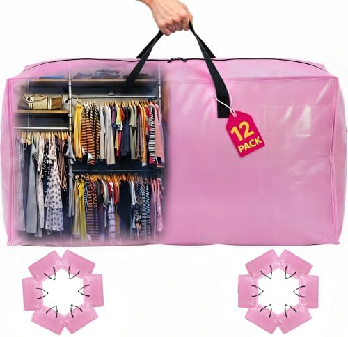 Moving Bags Heavy Duty,Extra Large Moving Bags for Travel/College Packing/Storage/Organization/Seasonal Clothes & Bedding Storage,Moving Supplies Bins,Compatible with Ikea Frakta Cart (Pink,12Pcs) by Unknown