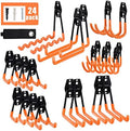 AOBEN 24PCS Garage Hooks, Heavy Duty Double Garage Hanger Organizer Wall Mount Iron Anti-Slip Garage Storage Hooks for Ladder, Power Tool,Bike,Ropes（23 Hooks & 1 hoder Strap-Orange by AOBEN