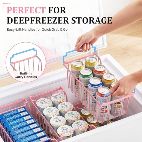 SUNALLY Stackable Storage Bins 4 Pcs Wire Baskets Freezer Organizer, Pink - Image 4