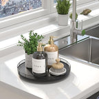 Oroyutor 12-Inch Oak Lazy Susan Vanity Tray, Black Finish - Image 4