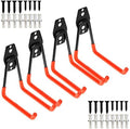 Storage Double Hooks Garage Space Saver Organizer Utility Hanger,Rack Extended Wall Mount Tool Heavy Duty Steel Holder with Anti-Slip Coating (4 Pack Orange 5.1" Medium Hook) by Yisunnan